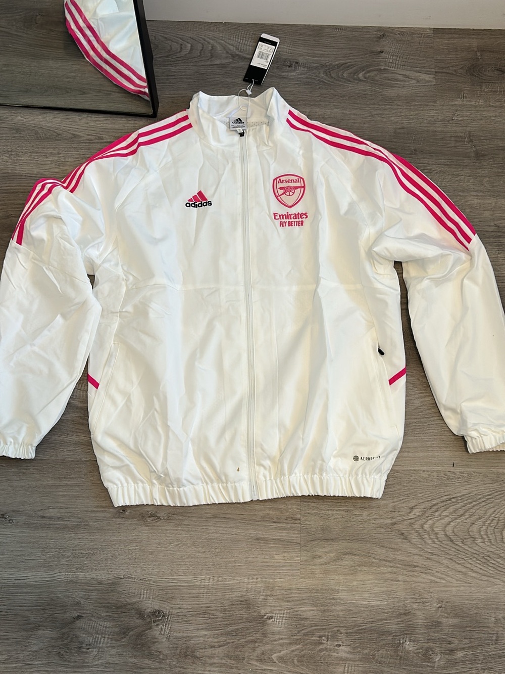 adidas Kids White Jacket with Pink Accents - Arsenal Crest
